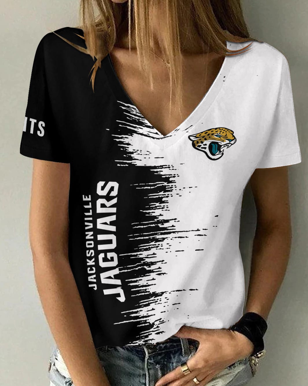 Jacksonville Jaguars Summer V-neck Women T-shirt BG21 - Image 3