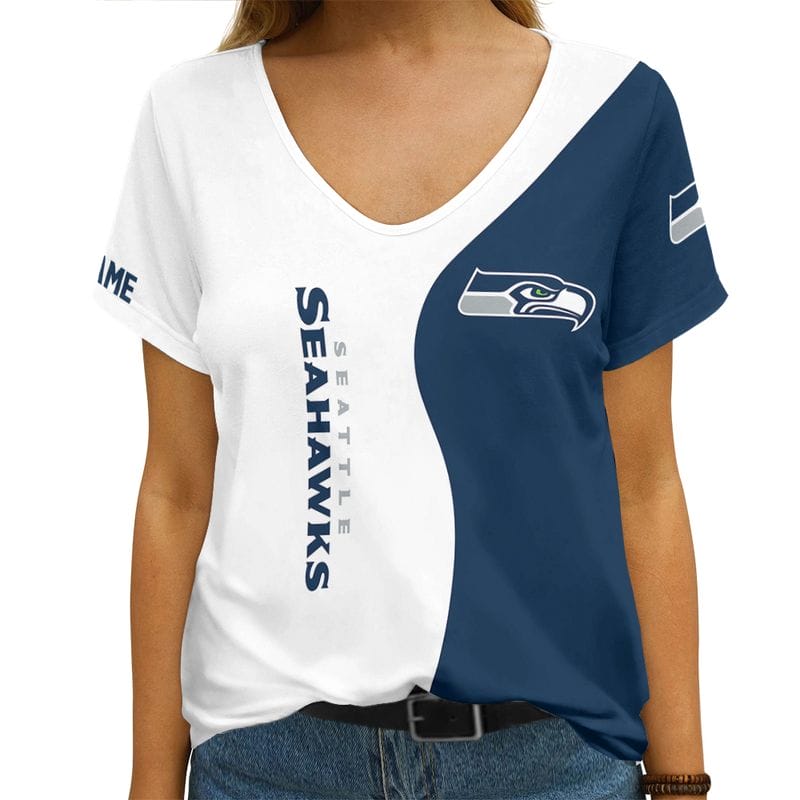 Seattle Seahawks Personalized V-neck Women T-shirt - Image 2