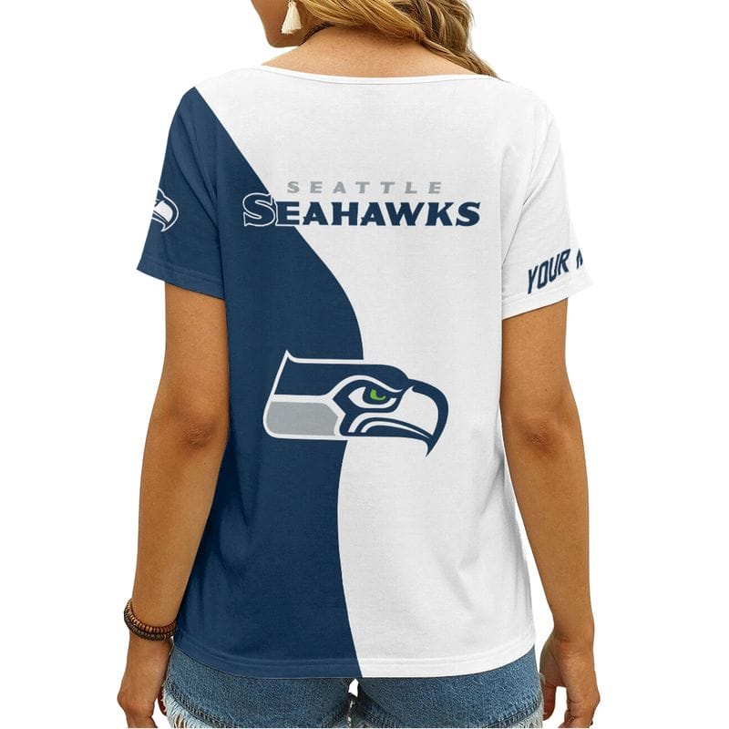 Seattle Seahawks Personalized V-neck Women T-shirt - Image 3