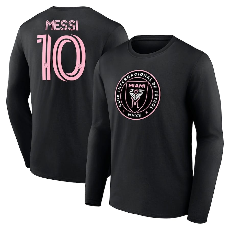 Lionel Messi Inter Miami CF Fanatics Stack Name & Number Long Sleeve T-Shirt Black