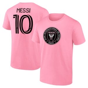 Lionel Messi Inter Miami CF Fanatics Stack Name & Number T-Shirt Pink