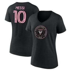Lionel Messi Inter Miami CF Fanatics Women's Stack Name & Number V-Neck T-Shirt Black