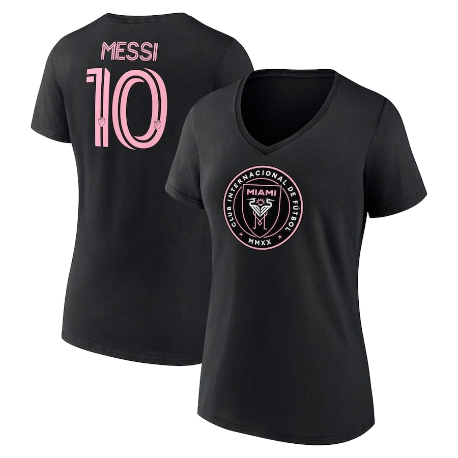 Lionel Messi Inter Miami CF Fanatics Women's Stack Name & Number V-Neck T-Shirt Black