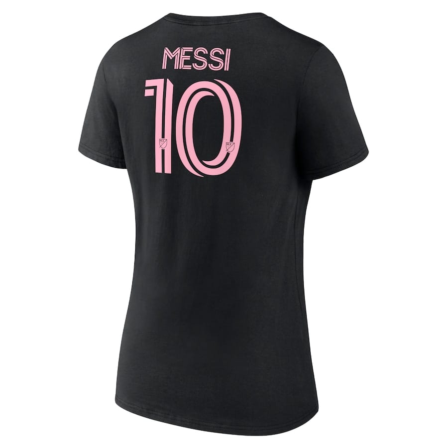 Lionel Messi Inter Miami CF Fanatics Women's Stack Name & Number V-Neck T-Shirt Black - Image 3