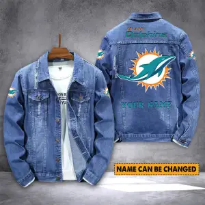 Miami Dolphins Personalized New Denim Jacket S9DJ020