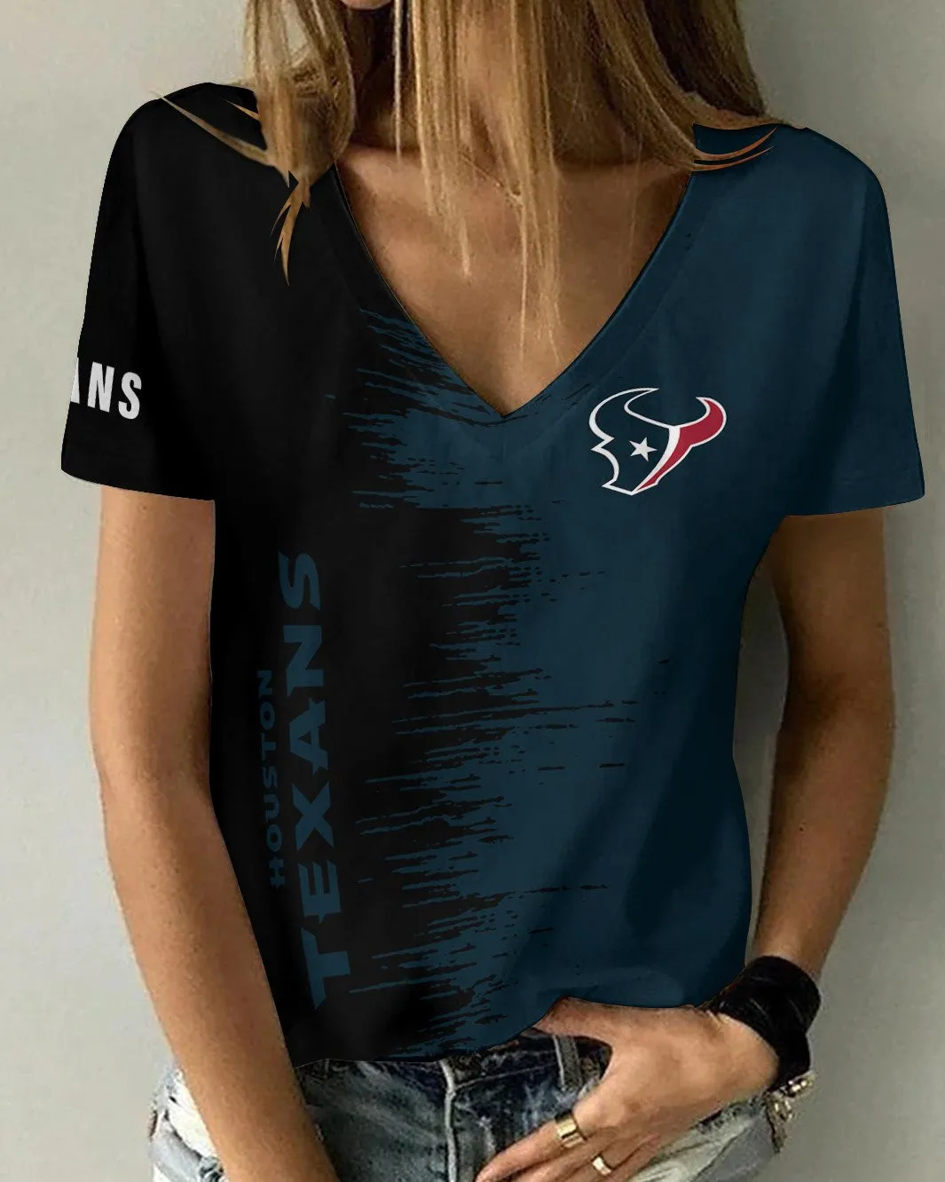Houston Texans Summer V-neck Women T-shirt BG30 - Image 5