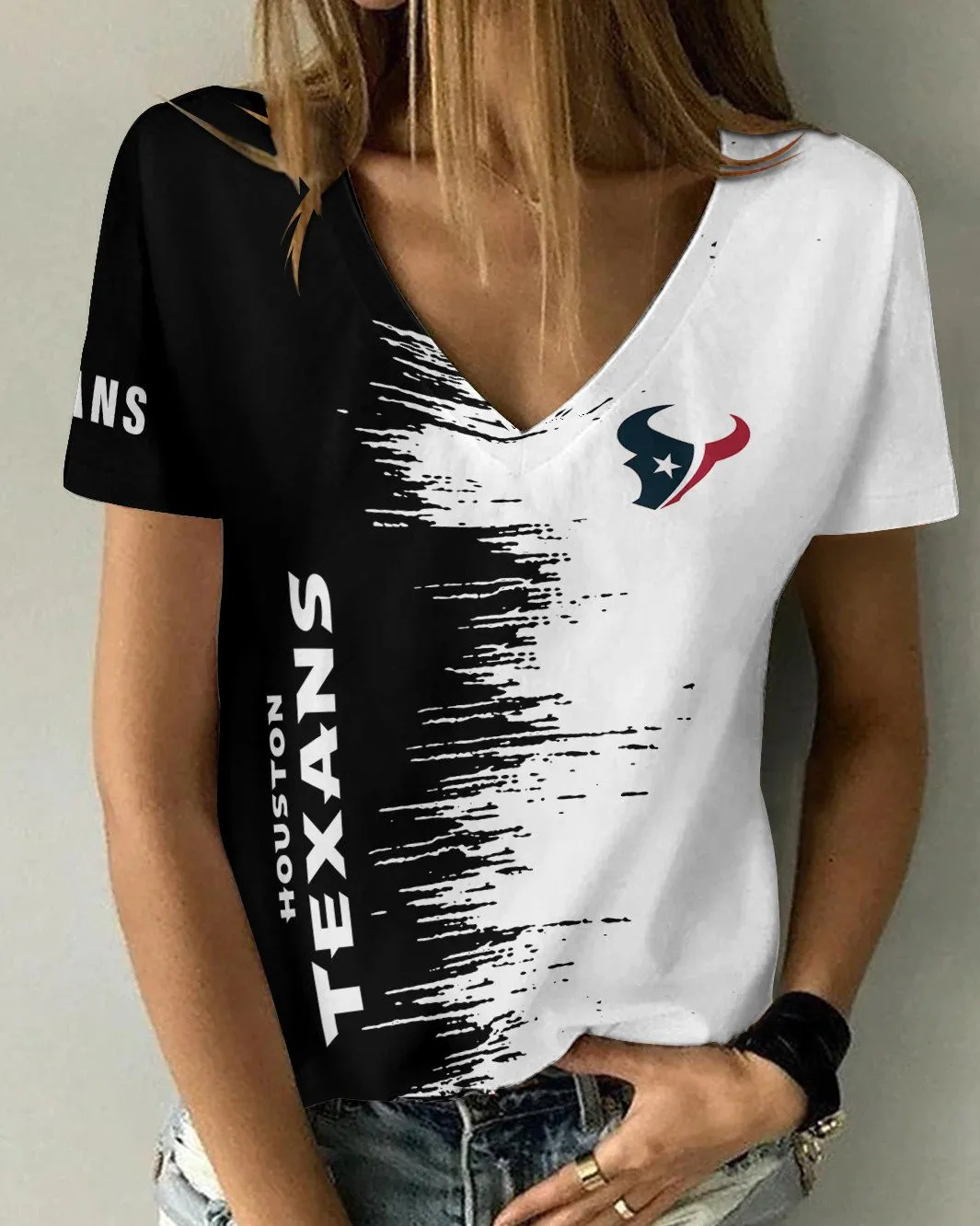 Houston Texans Summer V-neck Women T-shirt BG30 - Image 2