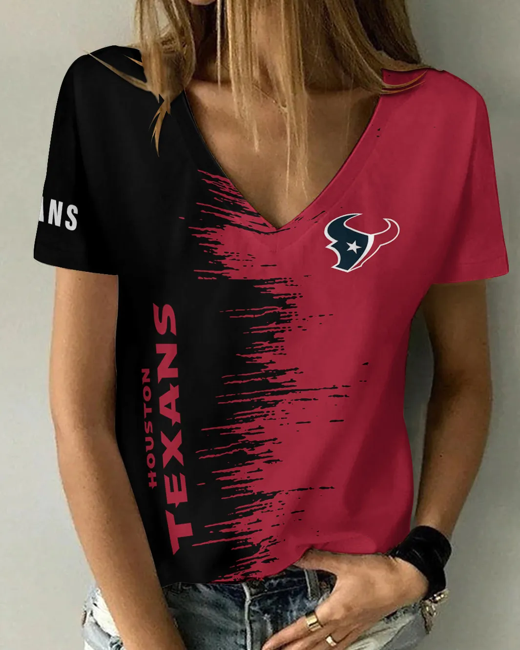 Houston Texans Summer V-neck Women T-shirt BG30 - Image 4