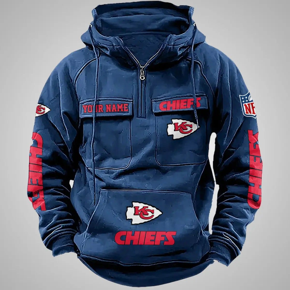 Kansas City Chiefs New Personalized Multi Pockets Zip Hoodie AMCMZHD000098