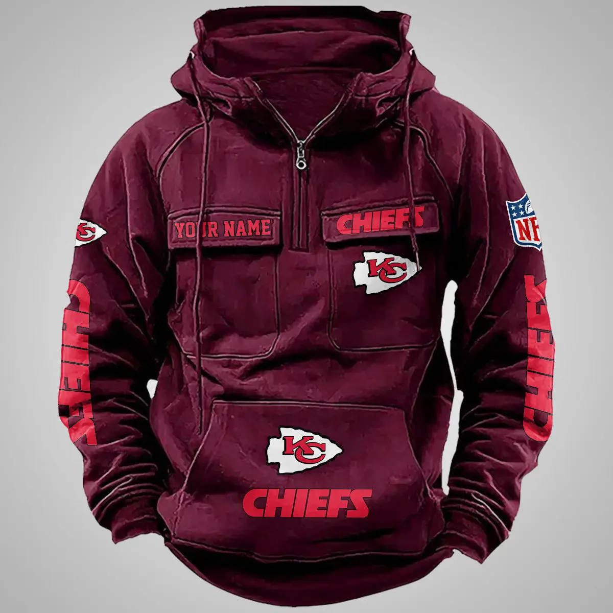 Kansas City Chiefs New Personalized Multi Pockets Zip Hoodie AMCMZHD000098 - Image 3