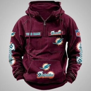 Miami Dolphins New Personalized Multi Pockets Zip Hoodie AMCMZHD000100