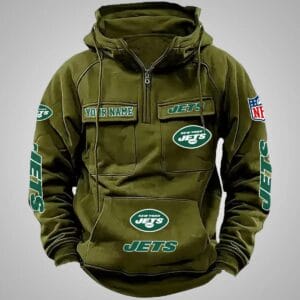 New York Jets New Personalized Multi Pockets Zip Hoodie AMCMZHD000101