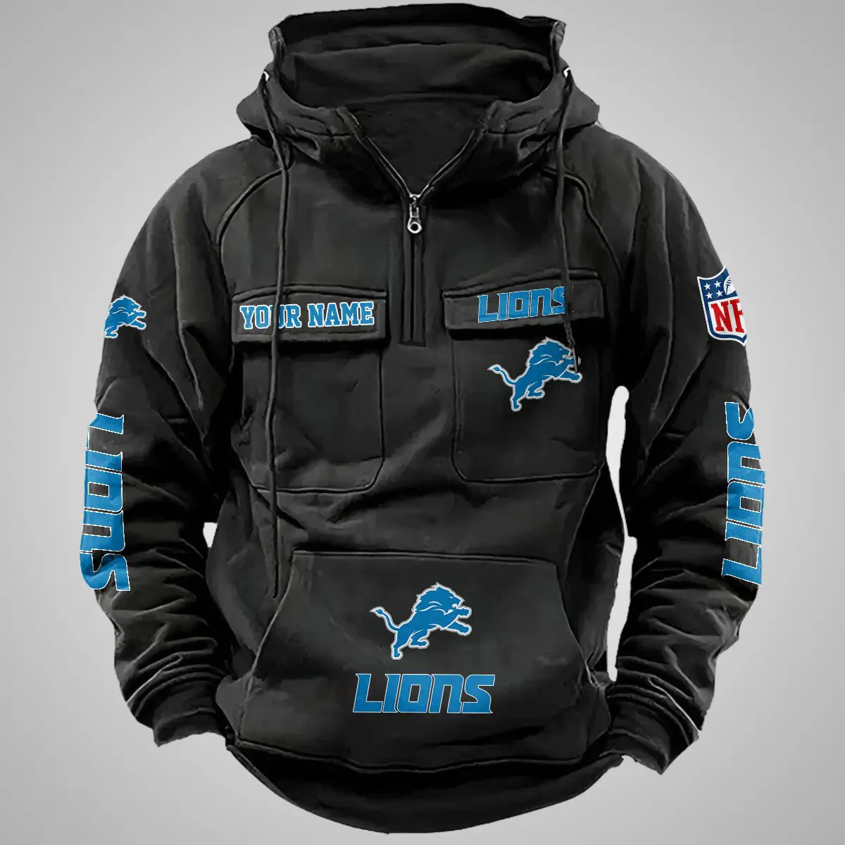 Detroit Lions New Personalized Multi Pockets Zip Hoodie AMCMZHD000102 - Image 5