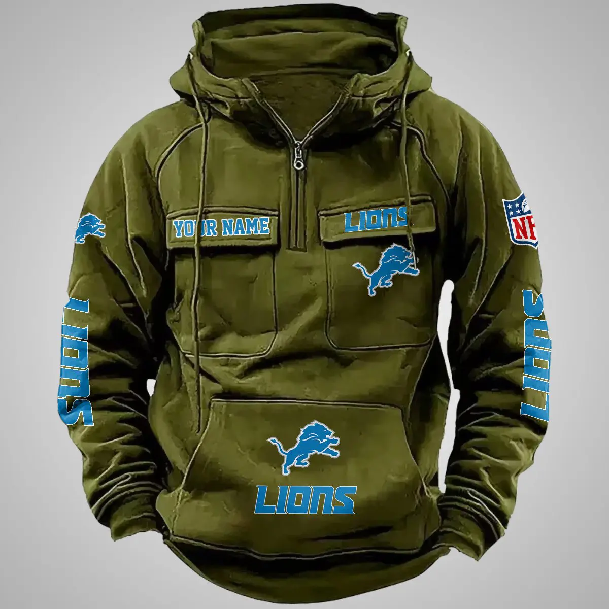 Detroit Lions New Personalized Multi Pockets Zip Hoodie AMCMZHD000102 - Image 4