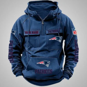 New England Patriots New Personalized Multi Pockets Zip Hoodie AMCMZHD000086