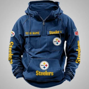 Pittsburgh Steelers New Personalized Multi Pockets Zip Hoodie AMCMZHD000090