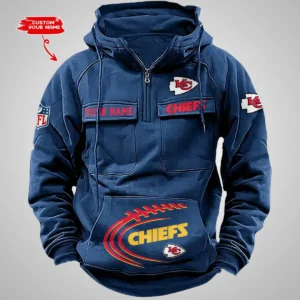 Kansas City Chiefs New Personalized Multi Pockets Zip Hoodie AMCMZHD000066