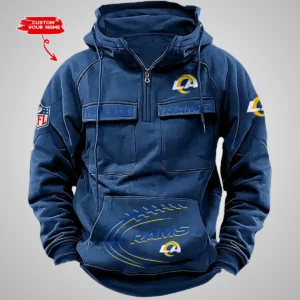 Los Angeles Rams New Personalized Multi Pockets Zip Hoodie AMCMZHD000072