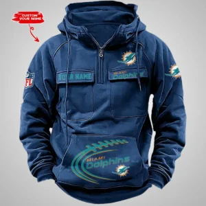 Miami Dolphins New Personalized Multi Pockets Zip Hoodie AMCMZHD000069