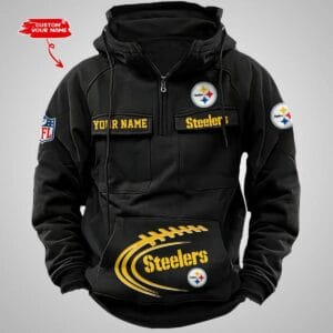 Pittsburgh Steelers New Personalized Multi Pockets Zip Hoodie AMCMZHD000106