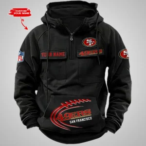 San Francisco 49ers New Personalized Multi Pockets Zip Hoodie AMCMZHD000061