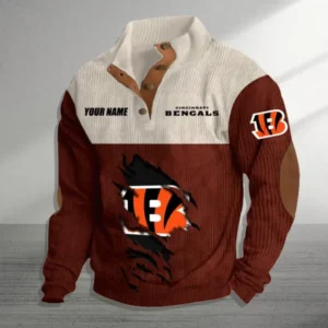 Cincinnati Bengals Personalized Stand Collar Double Breasted Hoodie AMCDBH00039