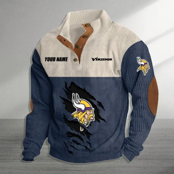 Minnesota Vikings Personalized Stand Collar Double Breasted Hoodie AMCDBH00035 - Image 2