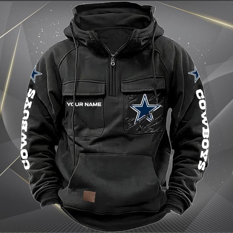 Dallas Cowboys New Personalized Multi Pockets Zip Hoodie AMCMZHD000040