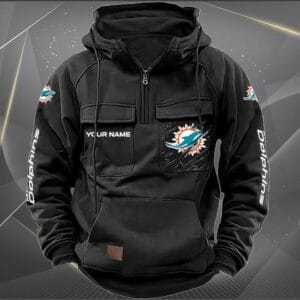 Miami Dolphins  New Personalized Multi Pockets Zip Hoodie AMCMZHD000051