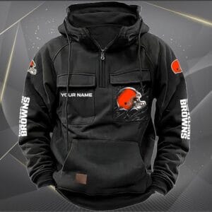 Cleveland Browns  New Personalized Multi Pockets Zip Hoodie AMCMZHD000039