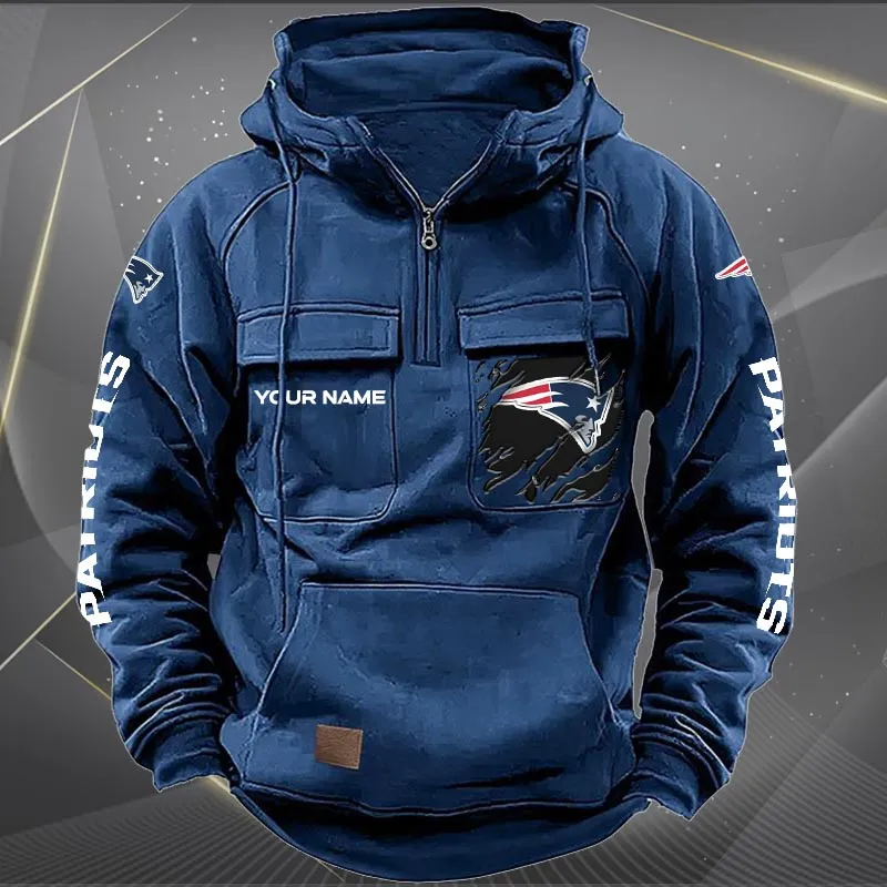 New England Patriots New Personalized Multi Pockets Zip Hoodie AMCMZHD000053 - Image 2