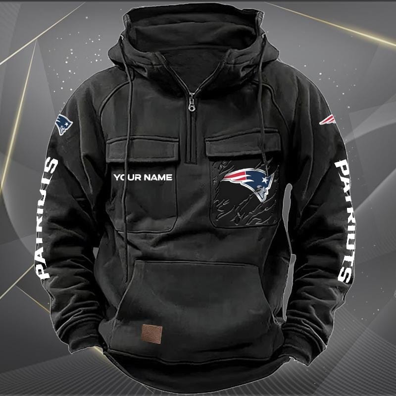 New England Patriots New Personalized Multi Pockets Zip Hoodie AMCMZHD000053