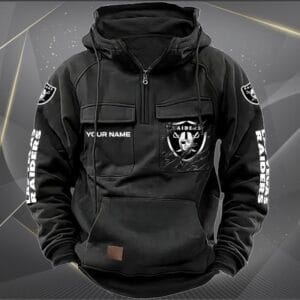 Las Vegas Raiders New Personalized Multi Pockets Zip Hoodie AMCMZHD000048