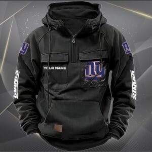 New York Giants New Personalized Multi Pockets Zip Hoodie AMCMZHD000055