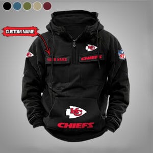 Kansas City Chiefs New Personalized Multi Pockets Zip Hoodie AMCMZHD000009