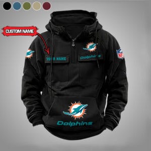 Miami Dolphins  New Personalized Multi Pockets Zip Hoodie AMCMZHD000010
