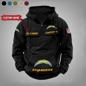 Los Angeles Chargers New Personalized Multi Pockets Zip Hoodie AMCMZHD000003