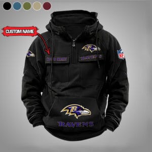 Baltimore Ravens  New Personalized Multi Pockets Zip Hoodie AMCMZHD000026