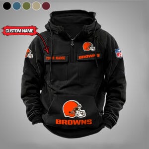 Cleveland Browns  New Personalized Multi Pockets Zip Hoodie AMCMZHD000017