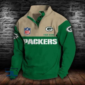 Green Bay Packers Personalized Stand Collar Double Breasted Hoodie AMCDBH00070