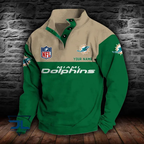 Miami Dolphins Personalized Stand Collar Double Breasted Hoodie AMCDBH00060 - Image 6