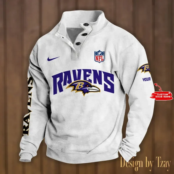 Baltimore Ravens Personalized Stand Collar Double Breasted Hoodie AMCDBH00103