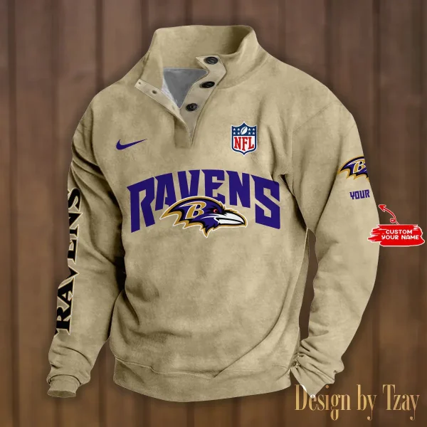 Baltimore Ravens Personalized Stand Collar Double Breasted Hoodie AMCDBH00103 - Image 2