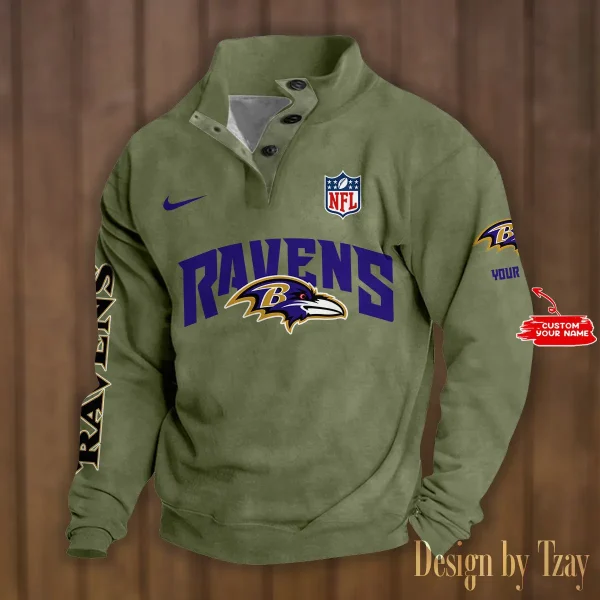 Baltimore Ravens Personalized Stand Collar Double Breasted Hoodie AMCDBH00103 - Image 3