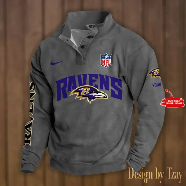 Baltimore Ravens Personalized Stand Collar Double Breasted Hoodie AMCDBH00103 - Image 4