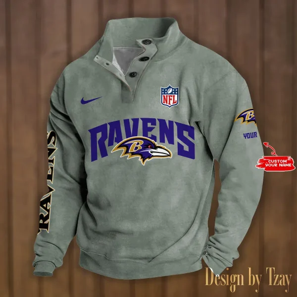 Baltimore Ravens Personalized Stand Collar Double Breasted Hoodie AMCDBH00103 - Image 5
