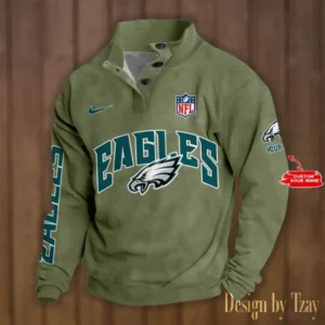 Philadelphia Eagles Personalized Stand Collar Double Breasted Hoodie AMCDBH00131