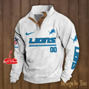 Detroit Lions Personalized Stand Collar Double Breasted Hoodie AMCDBH00091