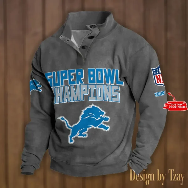 Detroit Lions Personalized Stand Collar Double Breasted Hoodie Super Bowl AMCDBH00147