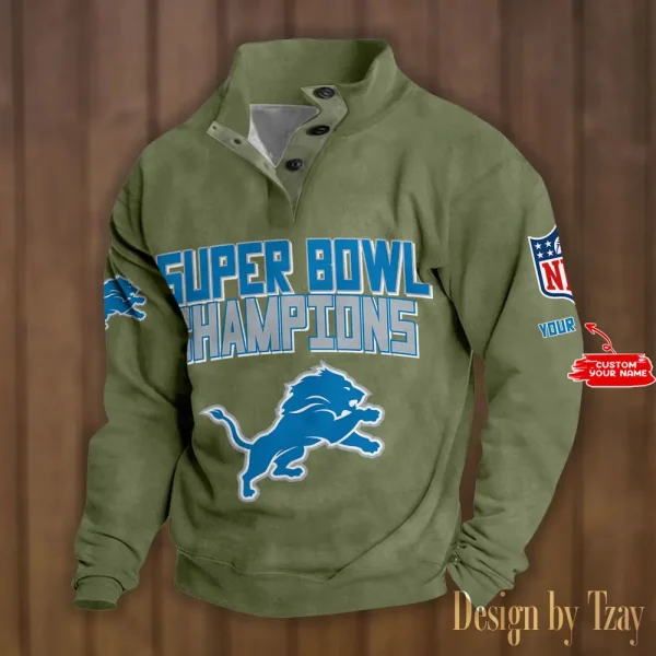 Detroit Lions Personalized Stand Collar Double Breasted Hoodie Super Bowl AMCDBH00147 - Image 5